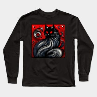 Funny Abstract Art Black Cat Demon Long Sleeve T-Shirt